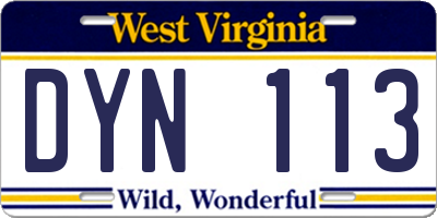 WV license plate DYN113