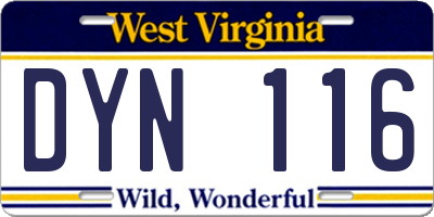 WV license plate DYN116