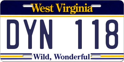 WV license plate DYN118