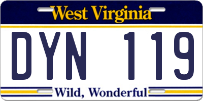 WV license plate DYN119