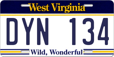 WV license plate DYN134