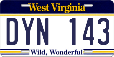 WV license plate DYN143
