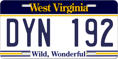 WV license plate DYN192