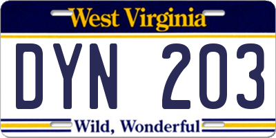WV license plate DYN203