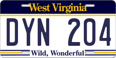 WV license plate DYN204