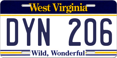 WV license plate DYN206