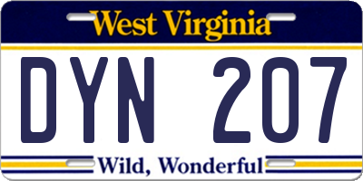 WV license plate DYN207
