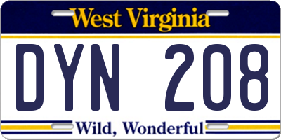 WV license plate DYN208