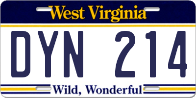 WV license plate DYN214