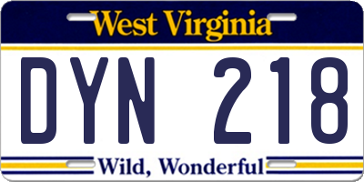 WV license plate DYN218
