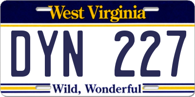WV license plate DYN227