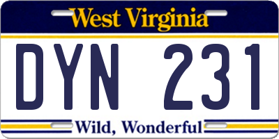 WV license plate DYN231