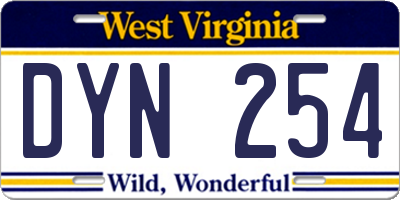 WV license plate DYN254
