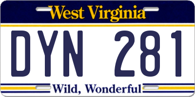 WV license plate DYN281