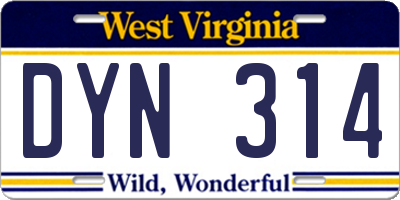 WV license plate DYN314