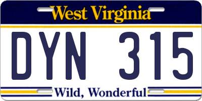 WV license plate DYN315
