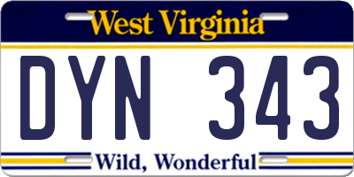 WV license plate DYN343