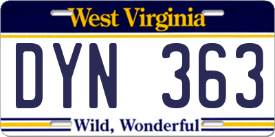 WV license plate DYN363