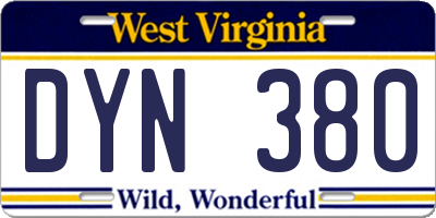 WV license plate DYN380