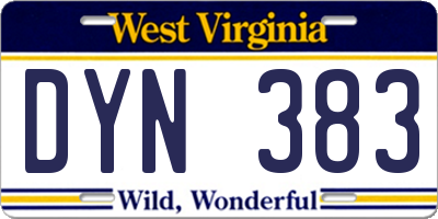 WV license plate DYN383