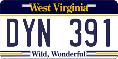 WV license plate DYN391