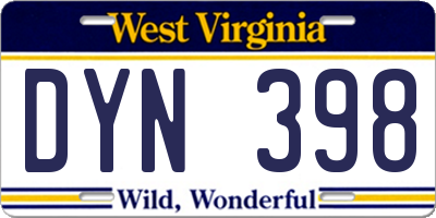 WV license plate DYN398
