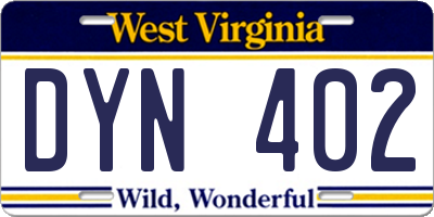 WV license plate DYN402