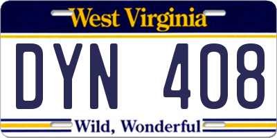 WV license plate DYN408
