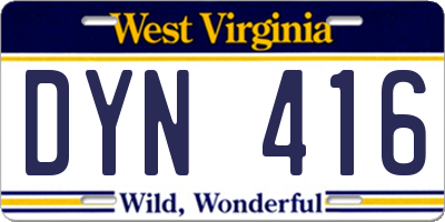 WV license plate DYN416