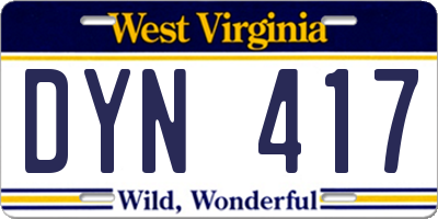 WV license plate DYN417