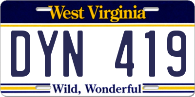 WV license plate DYN419