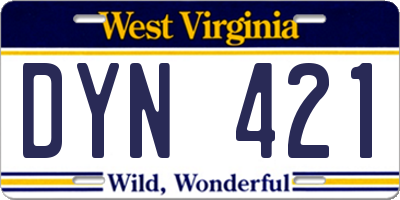WV license plate DYN421