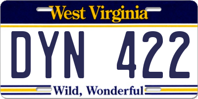 WV license plate DYN422