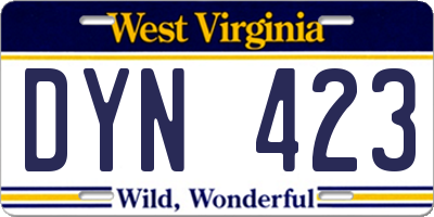 WV license plate DYN423