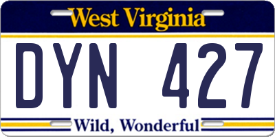 WV license plate DYN427