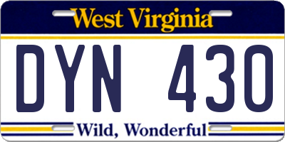 WV license plate DYN430