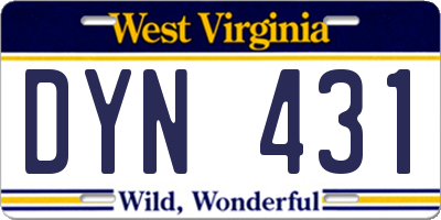 WV license plate DYN431