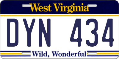 WV license plate DYN434