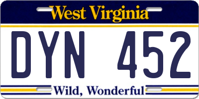 WV license plate DYN452
