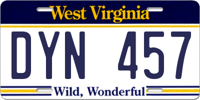 WV license plate DYN457