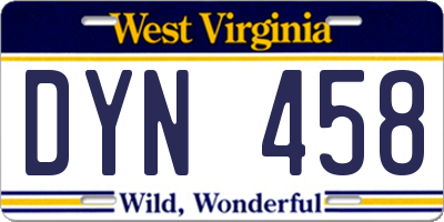 WV license plate DYN458