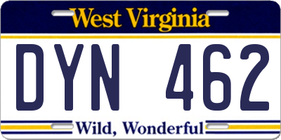 WV license plate DYN462