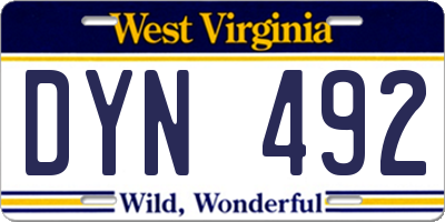 WV license plate DYN492
