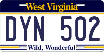 WV license plate DYN502