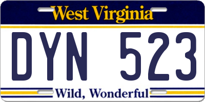 WV license plate DYN523
