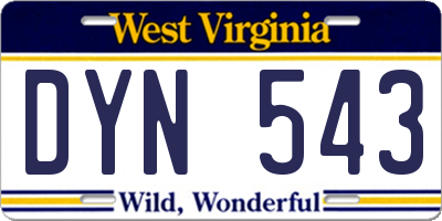 WV license plate DYN543