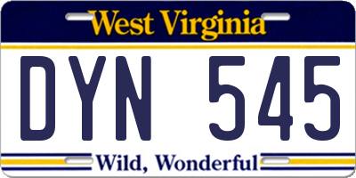 WV license plate DYN545