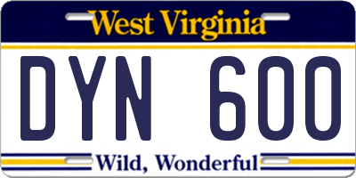 WV license plate DYN600