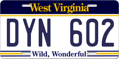 WV license plate DYN602