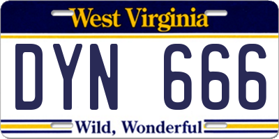 WV license plate DYN666